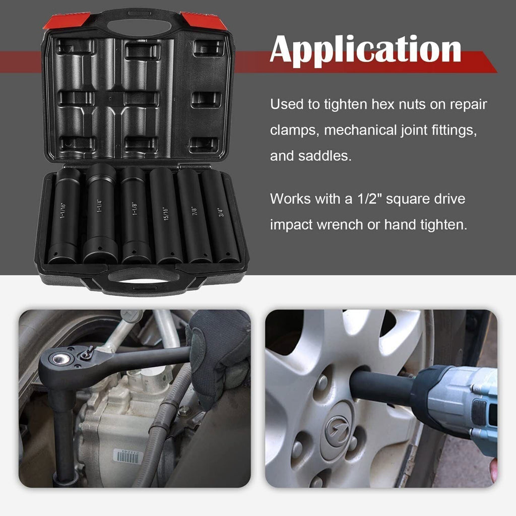 1/2" Drive Heavy Duty Extended Length Extra-Deep Length Impact Socket Set