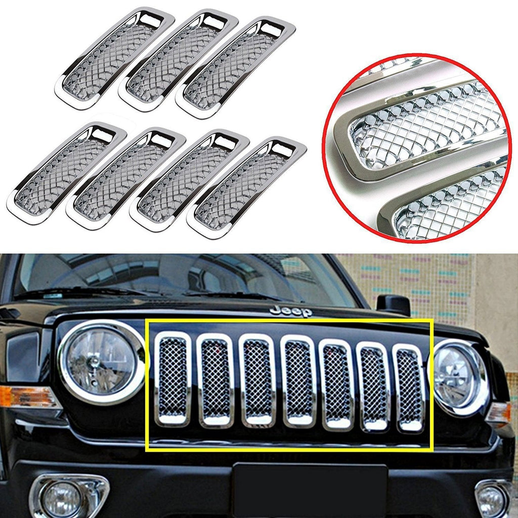 7Pcs Front Mesh Grille Grill Insert Cover Trim Frame For Jeep Patriot 2011-2018