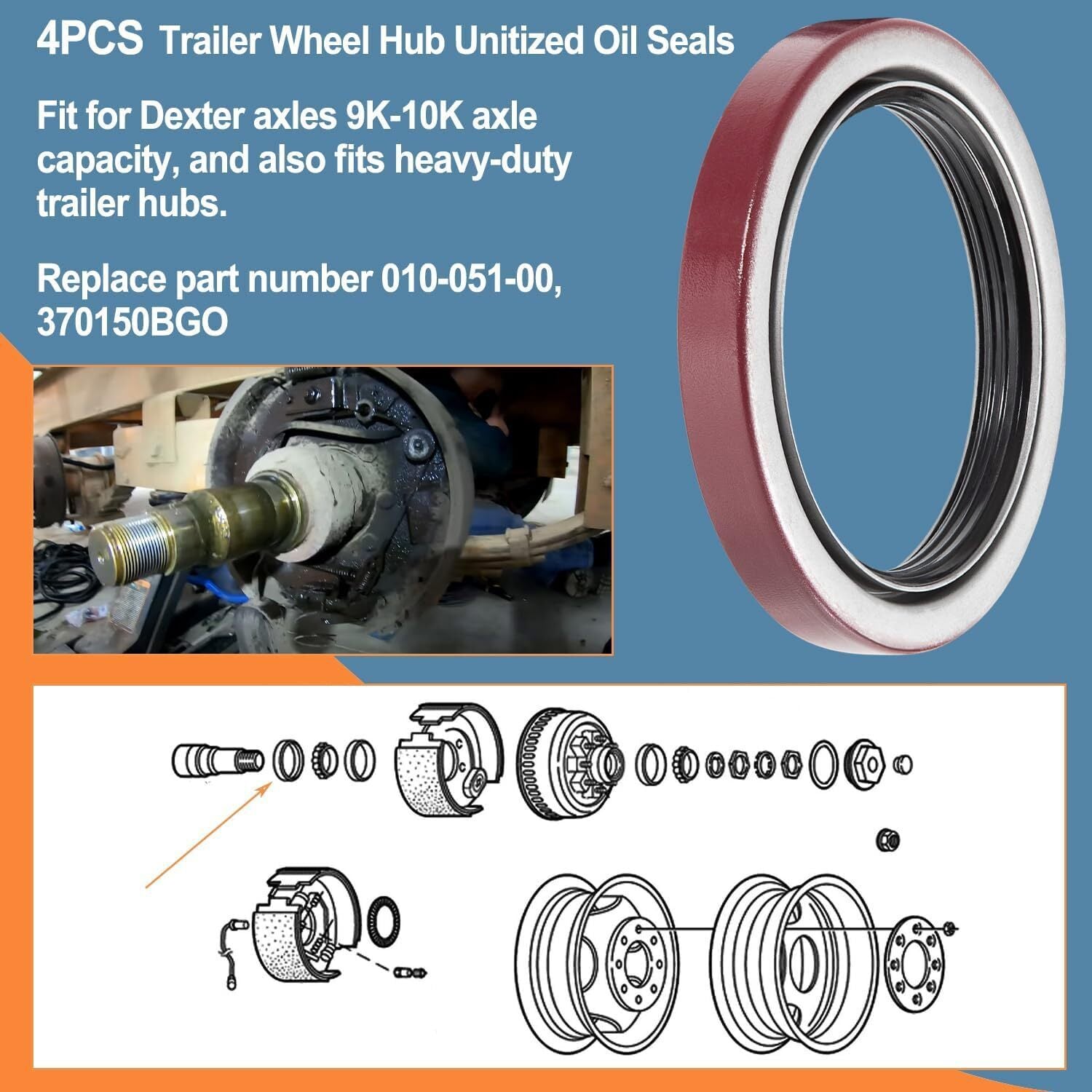 4x Oil Seal Replacement for Dexter 010-51-00 Grease 9K 10K GD Trailer Axle 10-51