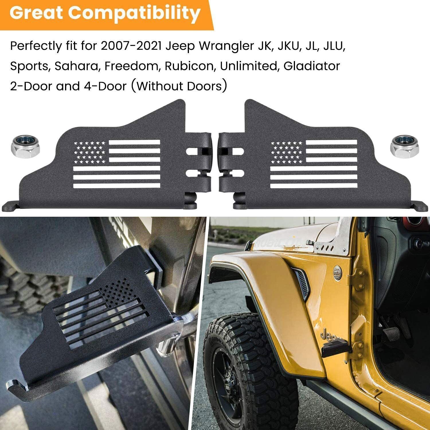 Metal Front Door Foot Pegs Rest Pedal For Jeep Wrangler JK JKU JL JLU 2007-2021