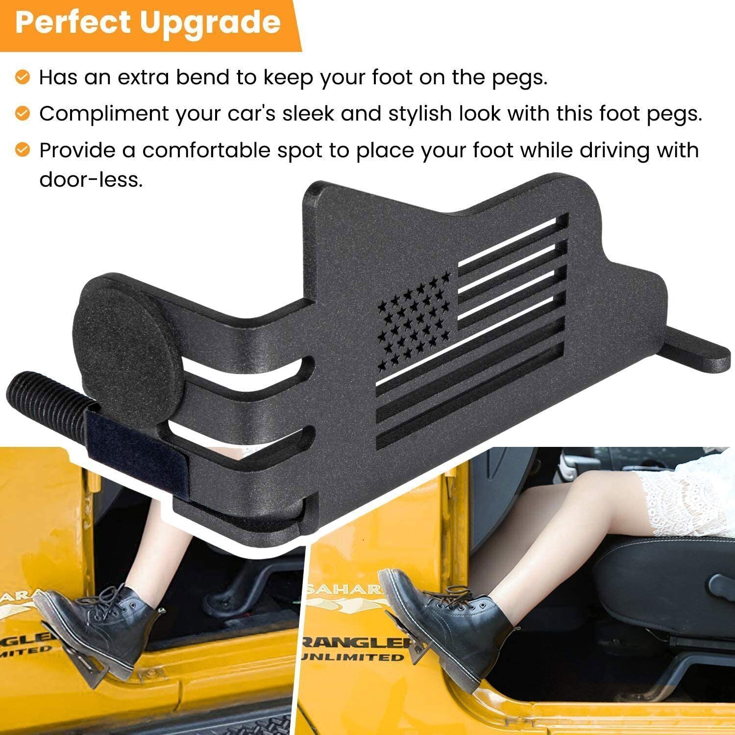 Metal Front Door Foot Pegs Rest Pedal For Jeep Wrangler JK JKU JL JLU 2007-2021