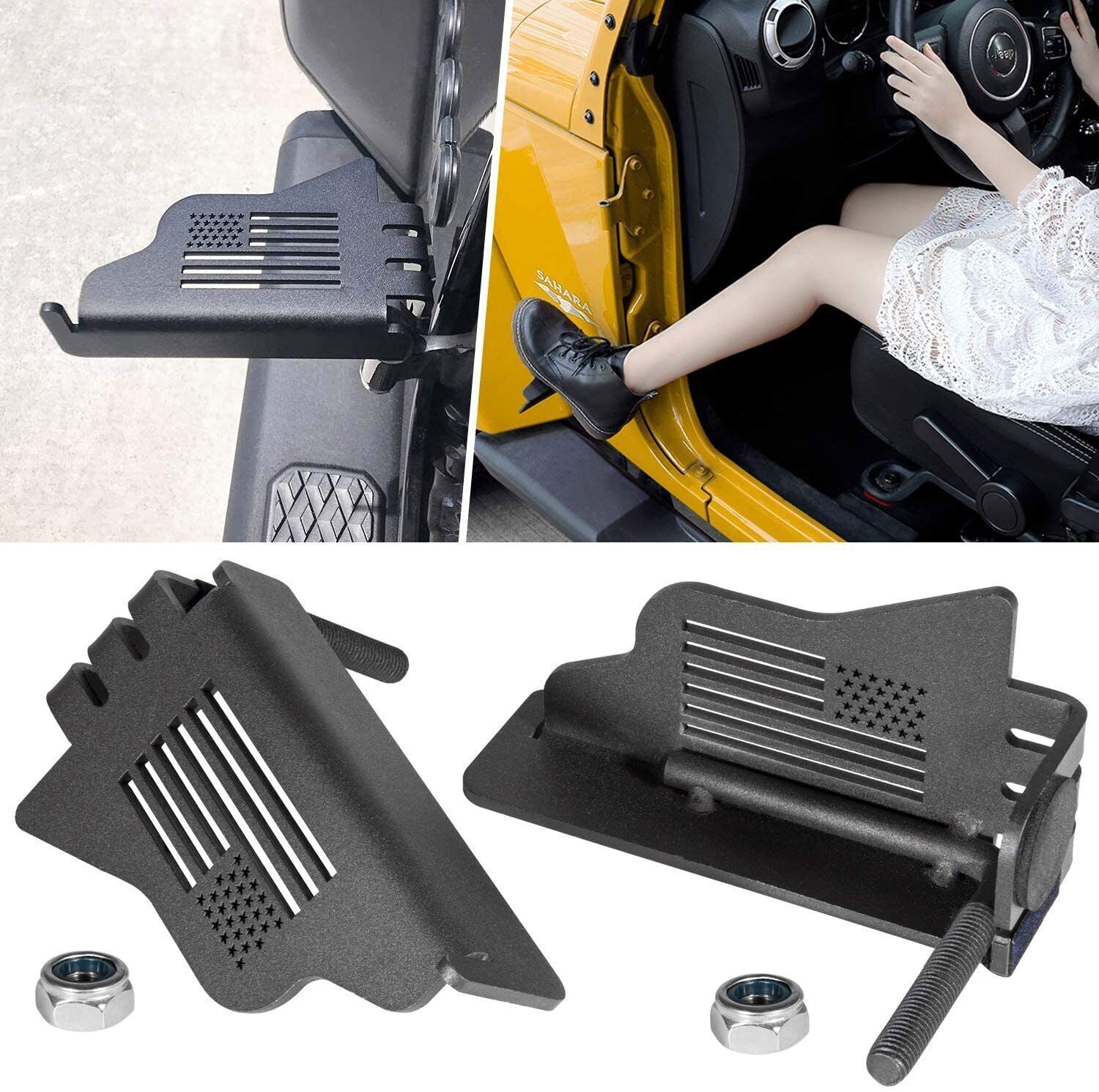 Metal Front Door Foot Pegs Rest Pedal For Jeep Wrangler JK JKU JL JLU 2007-2021