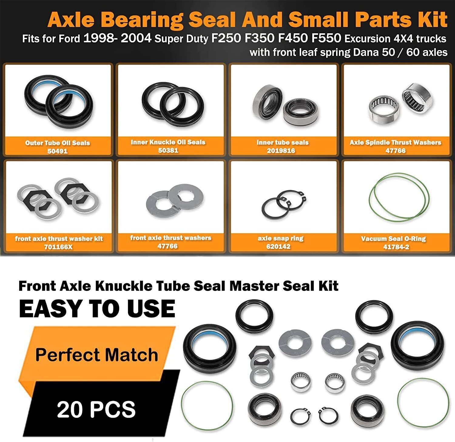 Front Axle Shaft Seal &Bearing Kit For 1998-2004 Ford Excursion F250/350/450/550