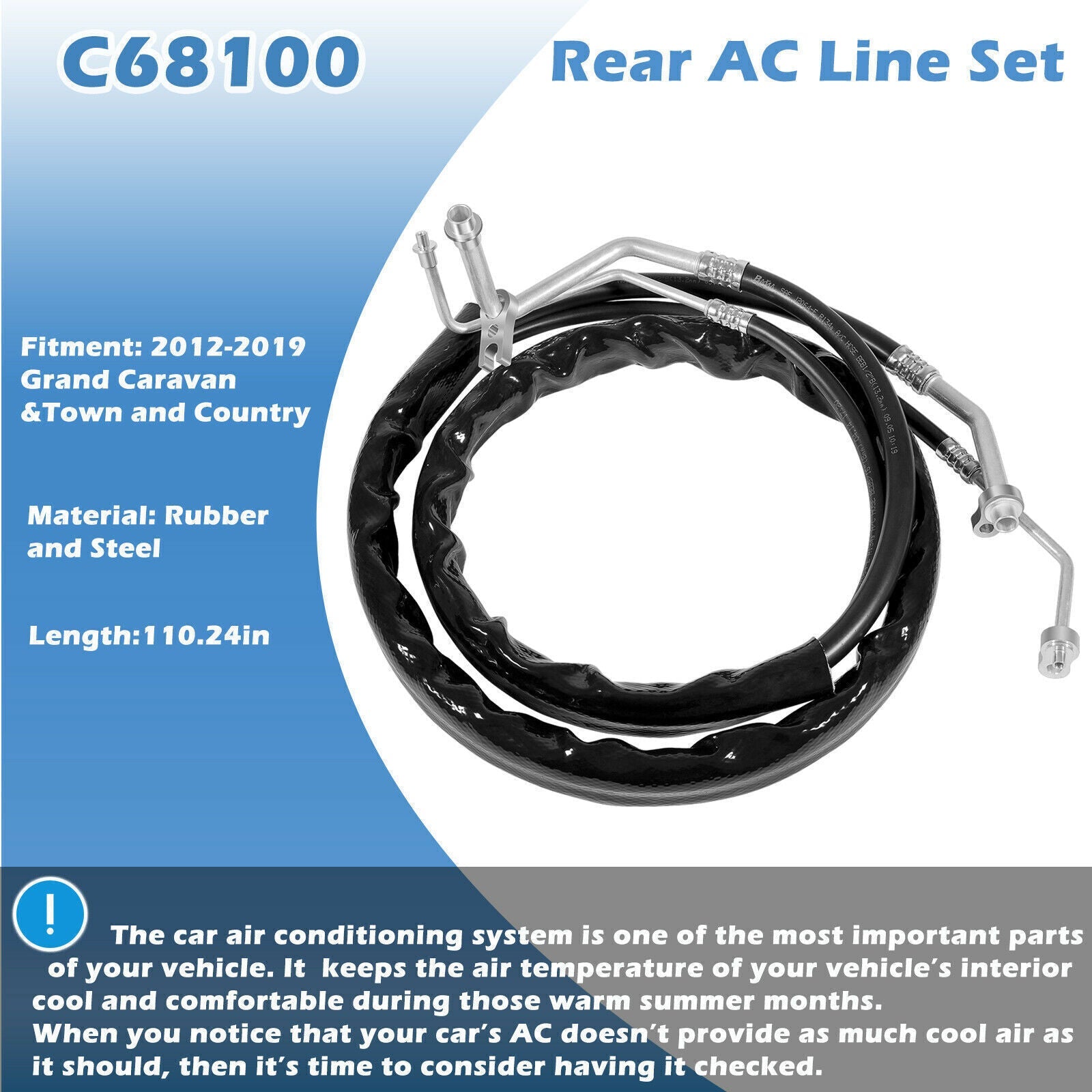 C68100 Rear/Aux AC Lines for 2012-2019 Dodge Caravan & Chrysler Town and Country