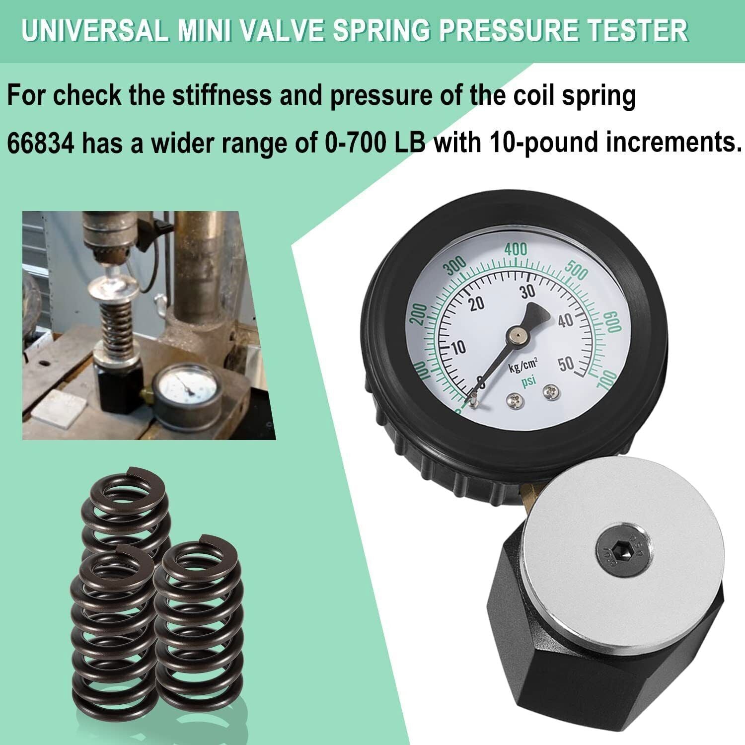 66834 Mini Valve Spring Pressure Tester Measurement Range 0-700 psi 0-50 kg-cm2