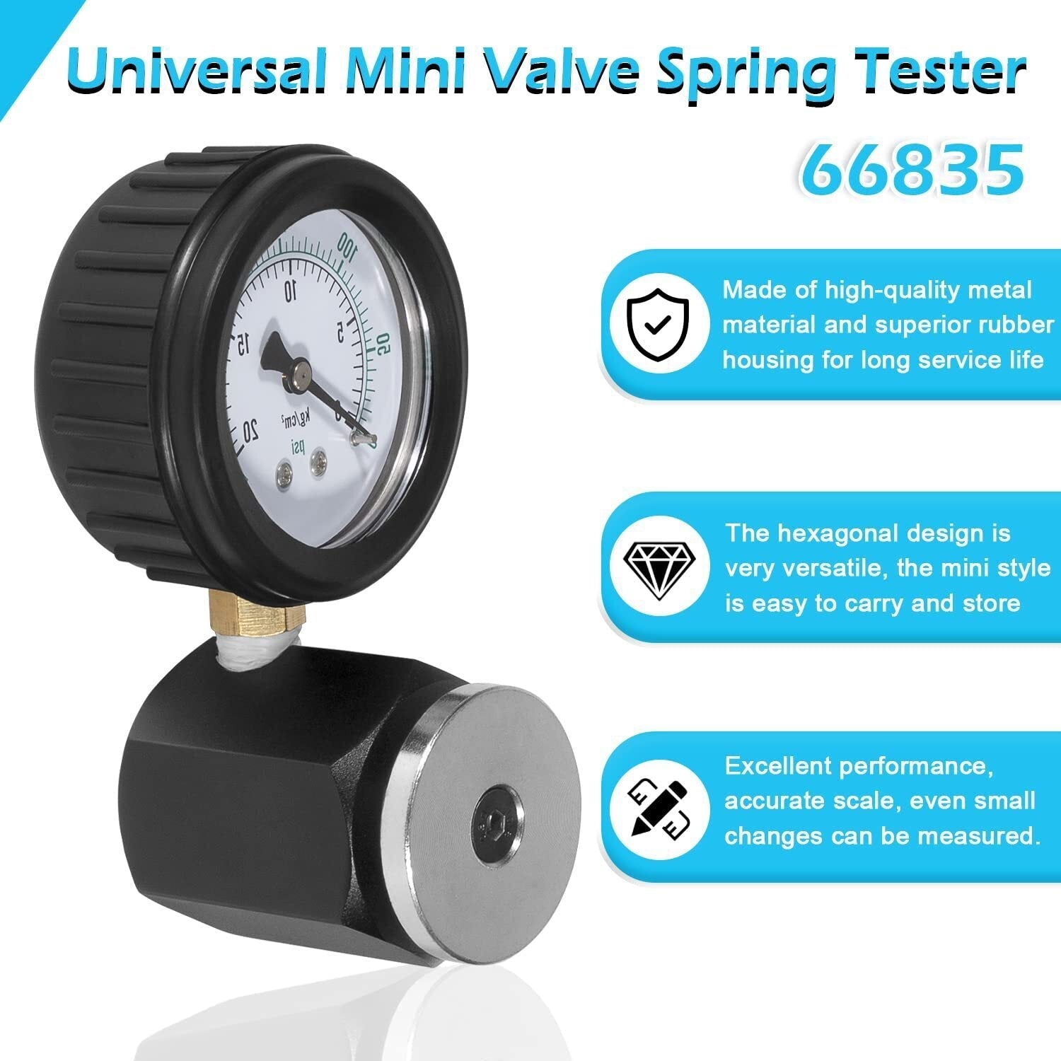 66834 Mini Valve Spring Pressure Tester Measurement Range 0-700 psi 0-50 kg-cm2