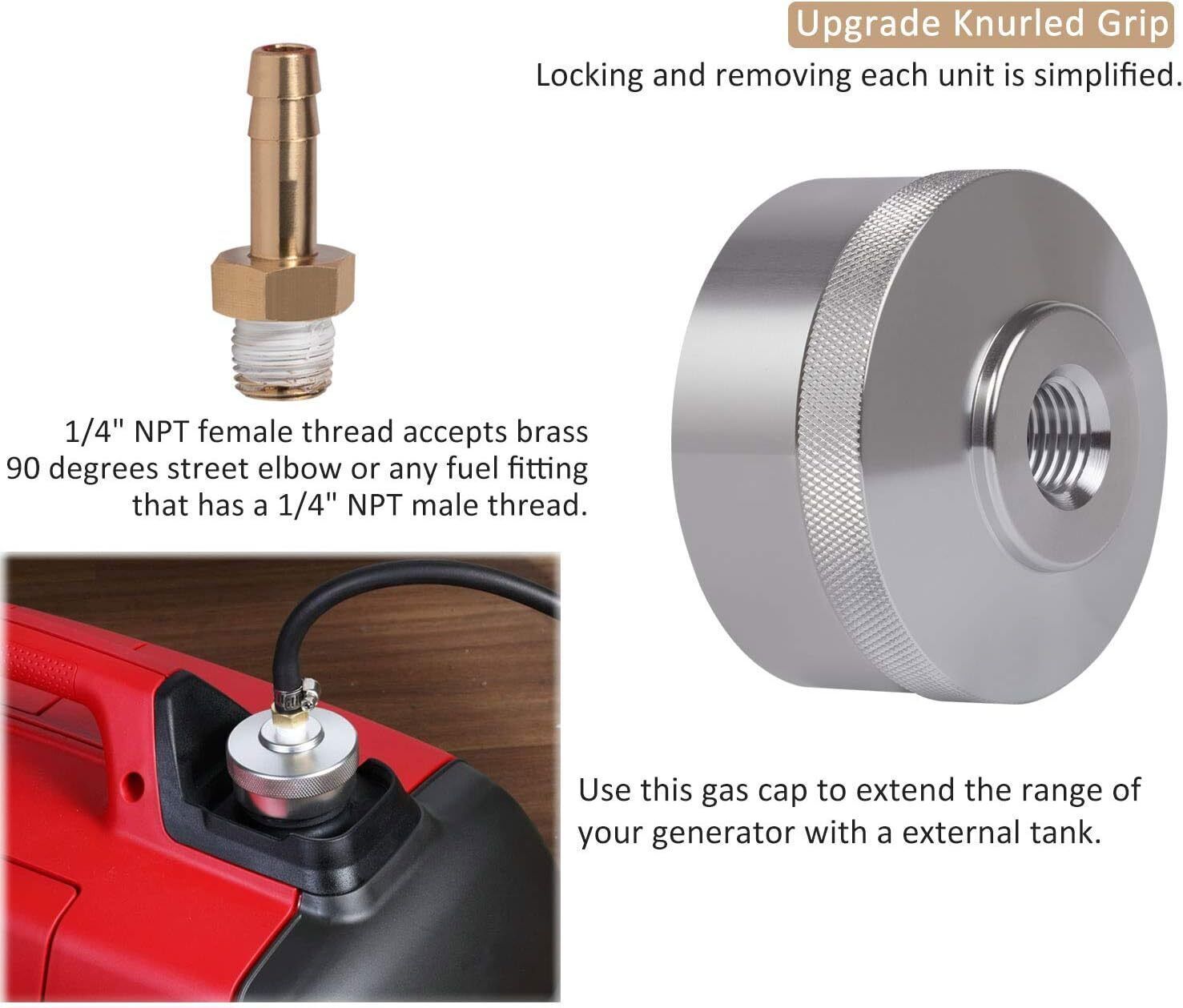 Aluminum Extended Run Fuel Gas Cap w/ Brass Hose For Yamaha EF2000is EF1000is