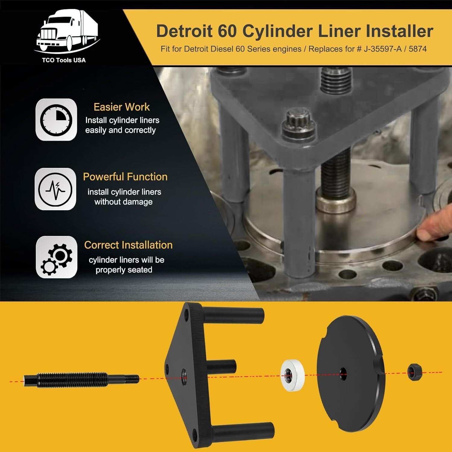 Cylinder Liner Installer J-35597-A 5874 For Detroit Diesel 60 Series 14L 12.7L