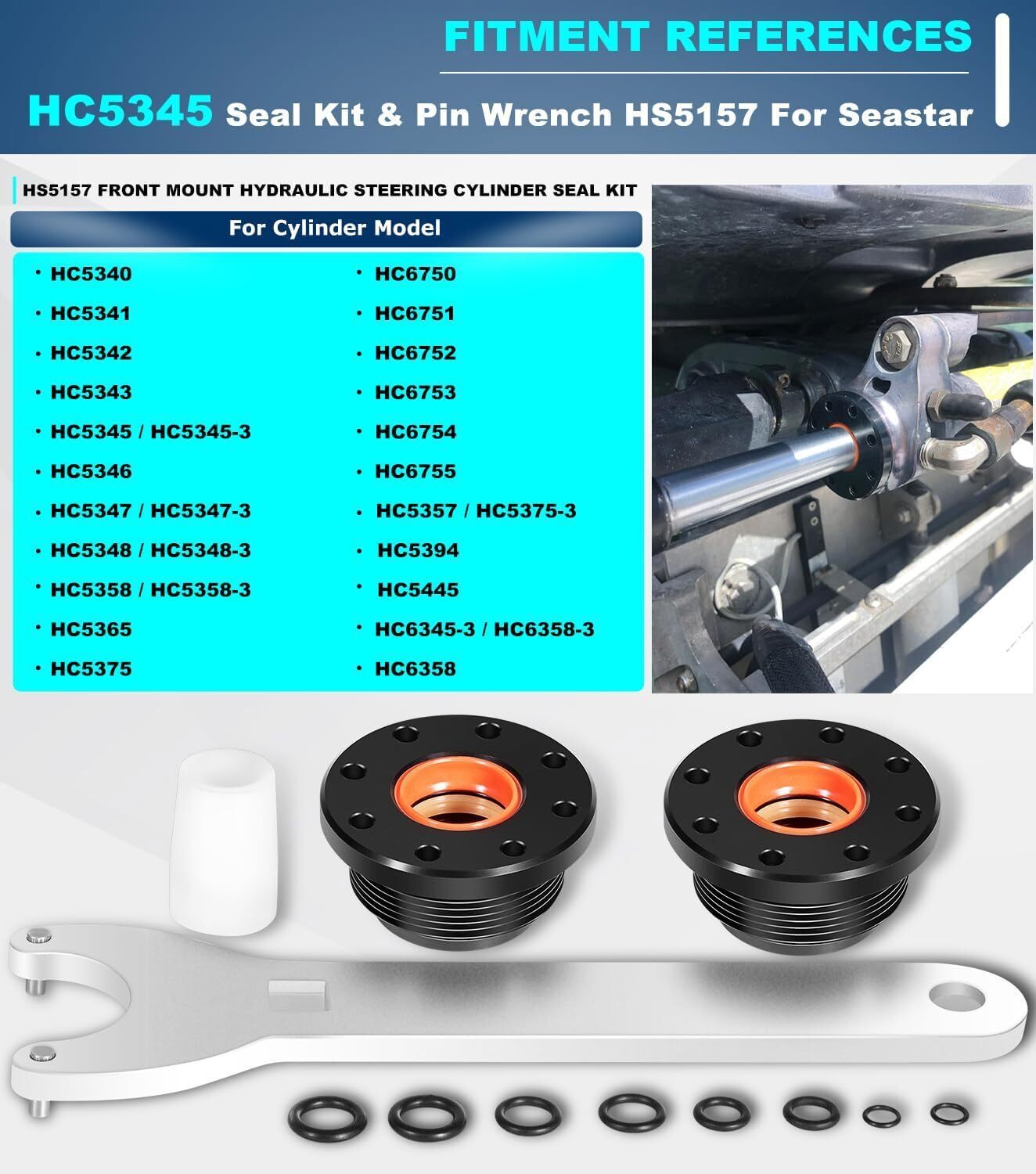 Front Mount Hydraulic Steering Cylinder Seal Kitfor SeaStar HC5345 HC5358 HC5340