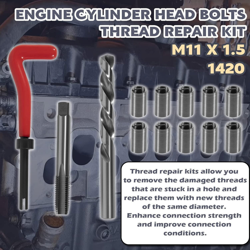 1420 Engine Cylinder Head Bolt Repair Tool Kit M11.5mm x 1.5 For Honda Toyota