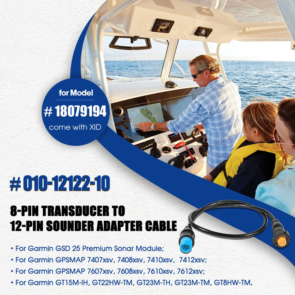 For GARMIN 8-Pin Transducer to 12-Pin Sounder Adapter Cable w/ XID 010-12122-10