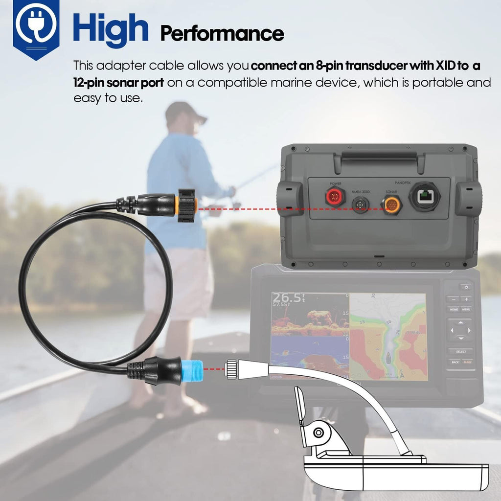 For GARMIN 8-Pin Transducer to 12-Pin Sounder Adapter Cable w/ XID 010-12122-10