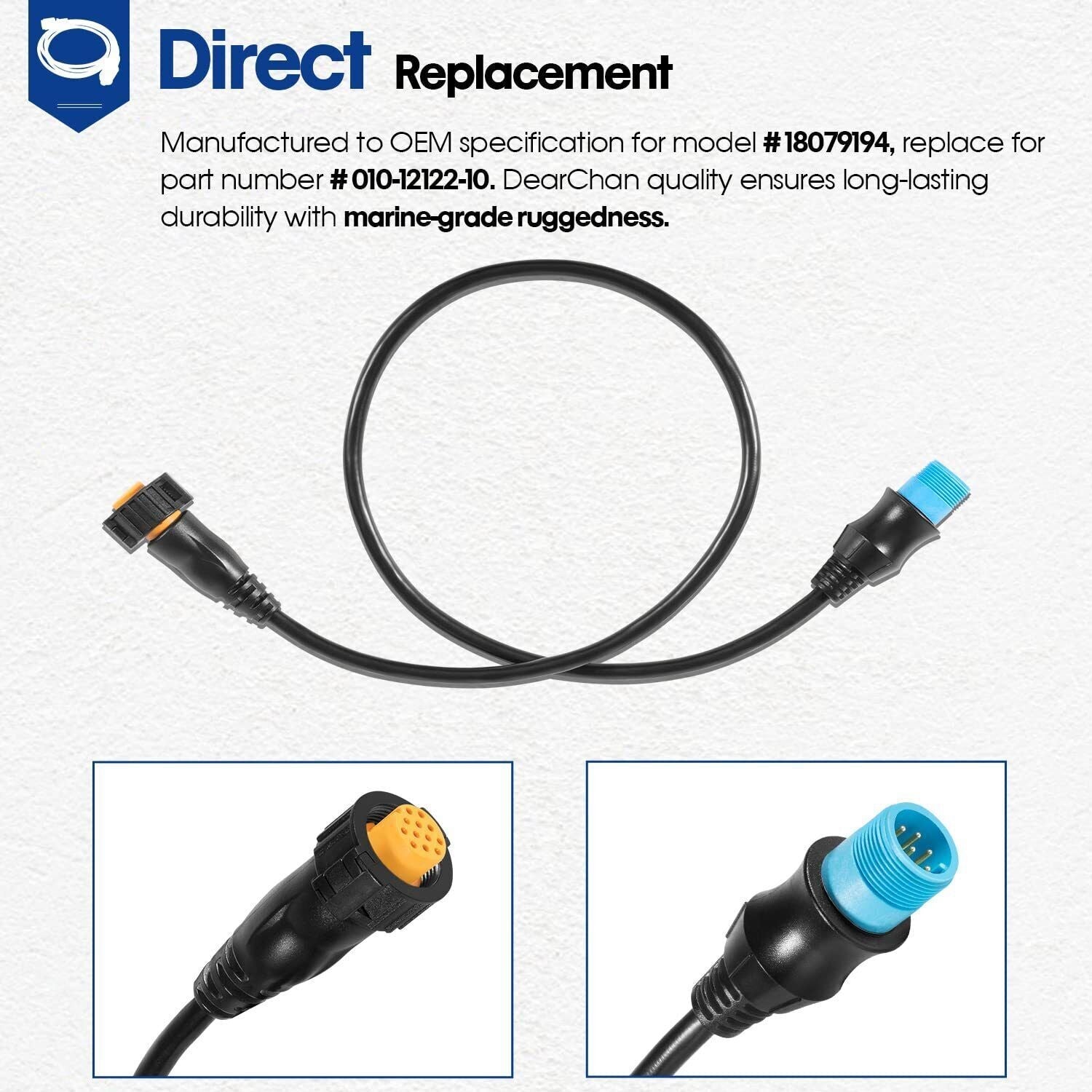 For GARMIN 8-Pin Transducer to 12-Pin Sounder Adapter Cable w/ XID 010-12122-10