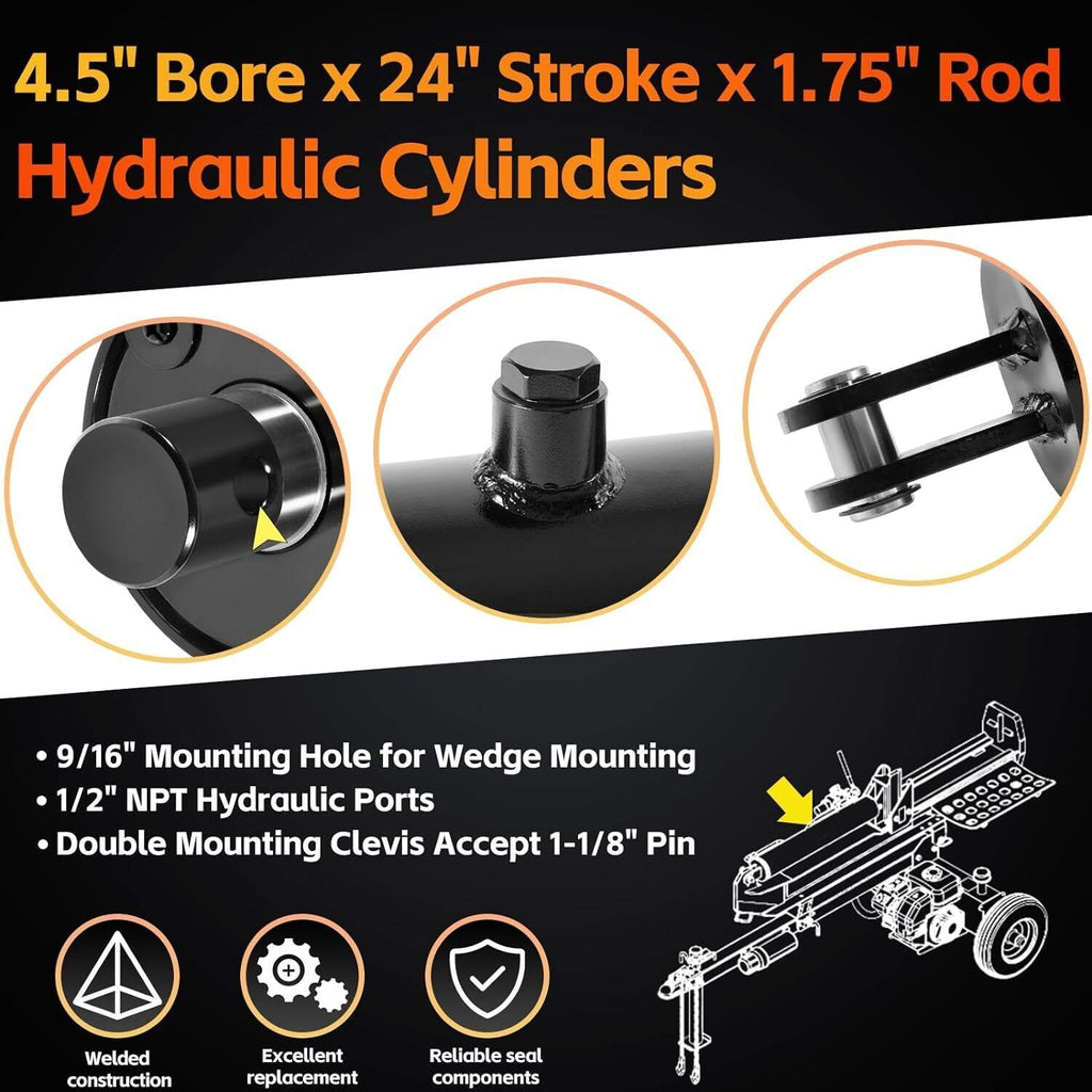 4.5" Bore x 24" Stroke Hydraulic Cylinder Welded Double Acting For Log Splitter