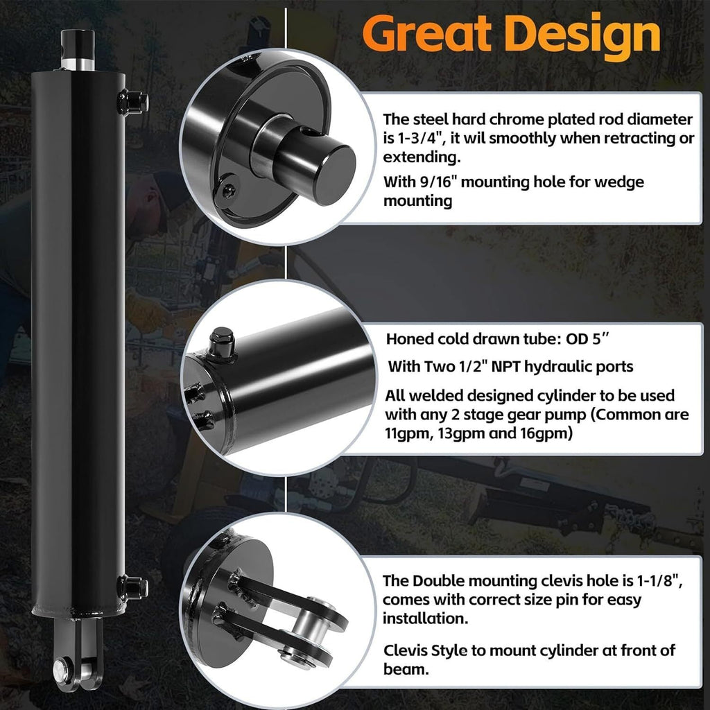 4.5" Bore x 24" Stroke Hydraulic Cylinder Welded Double Acting For Log Splitter