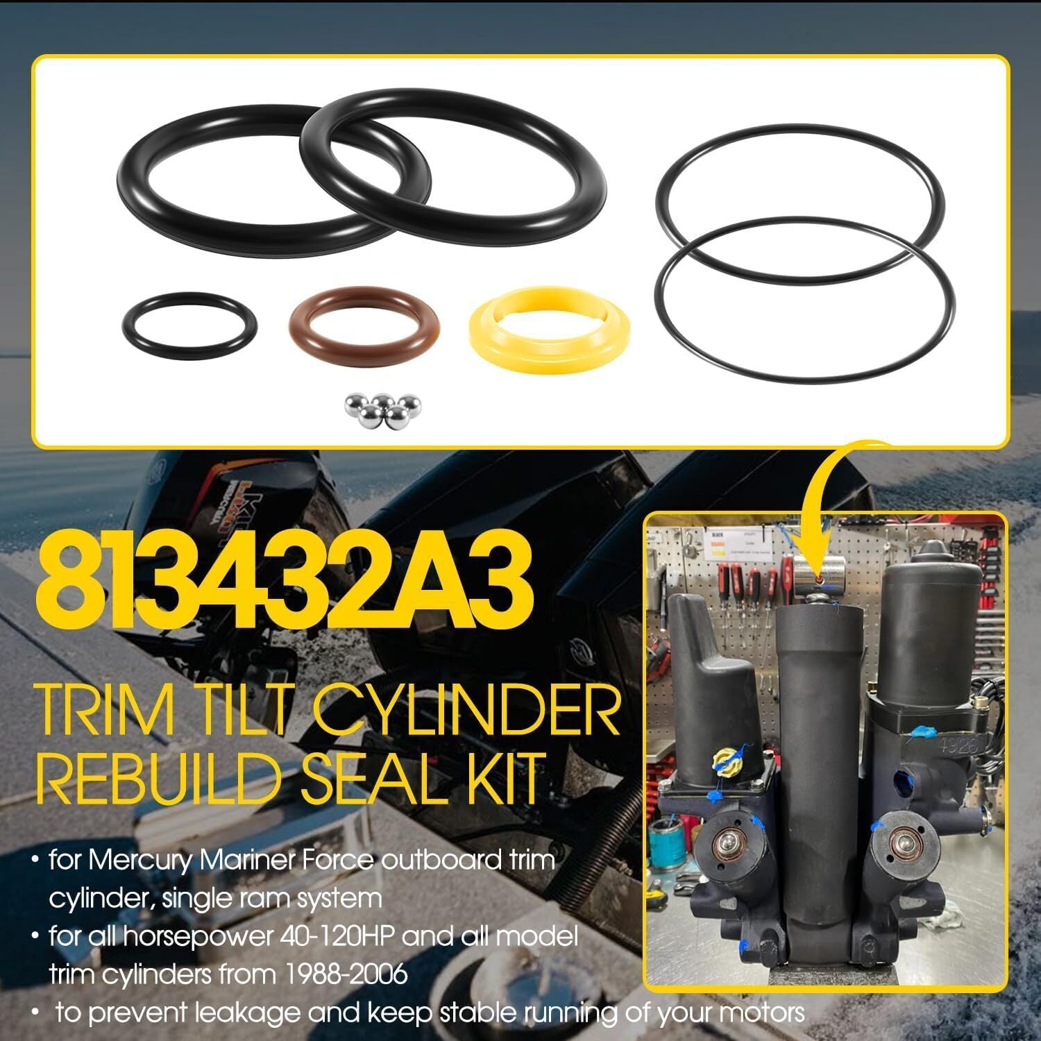 Cylinder rebuild kit For Mercury Mariner power trim tilt 1988-2006 813432A3