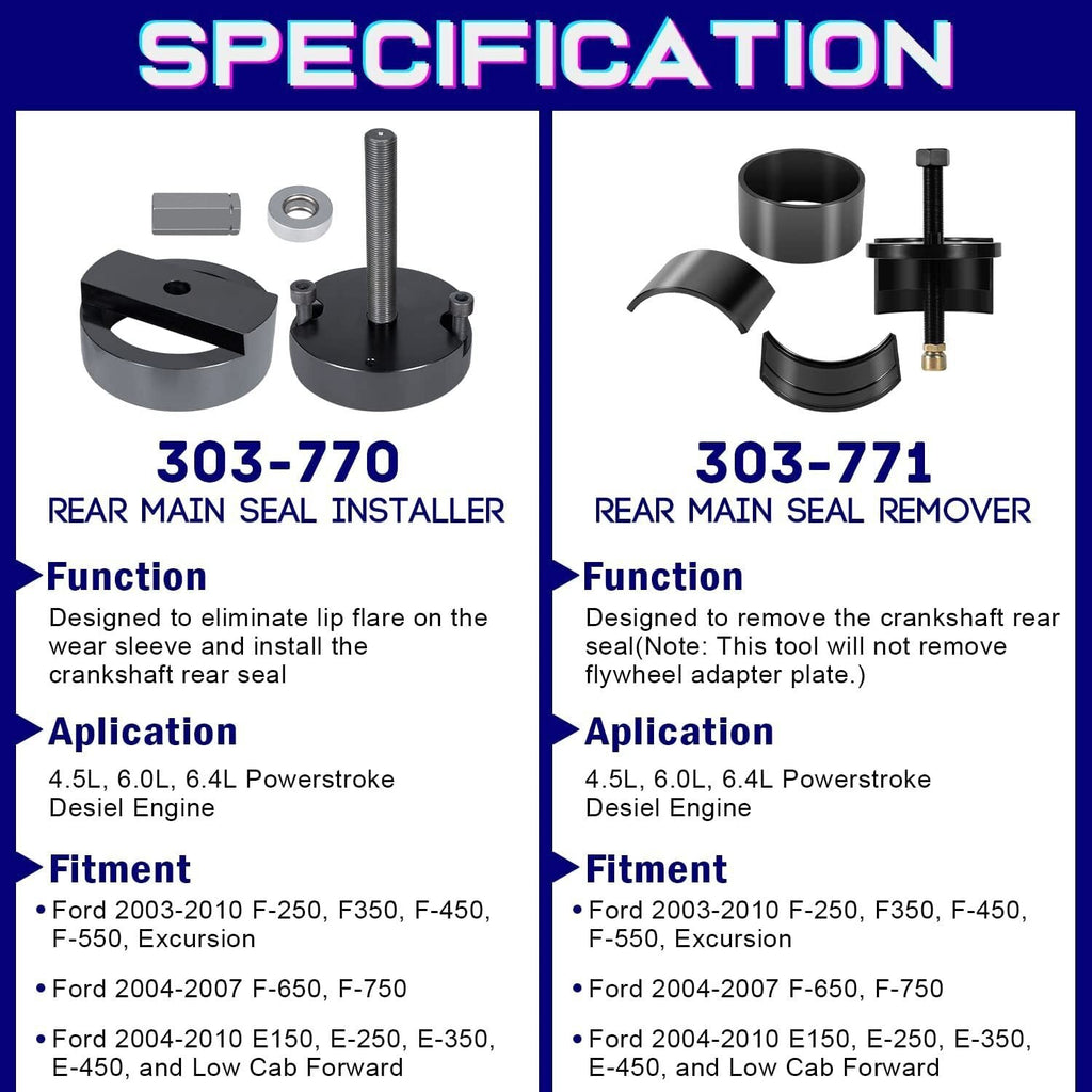 For Ford 6.0L 6.4L Front & Rear Crankshaft Seal Wear Ring Installer Remover Set