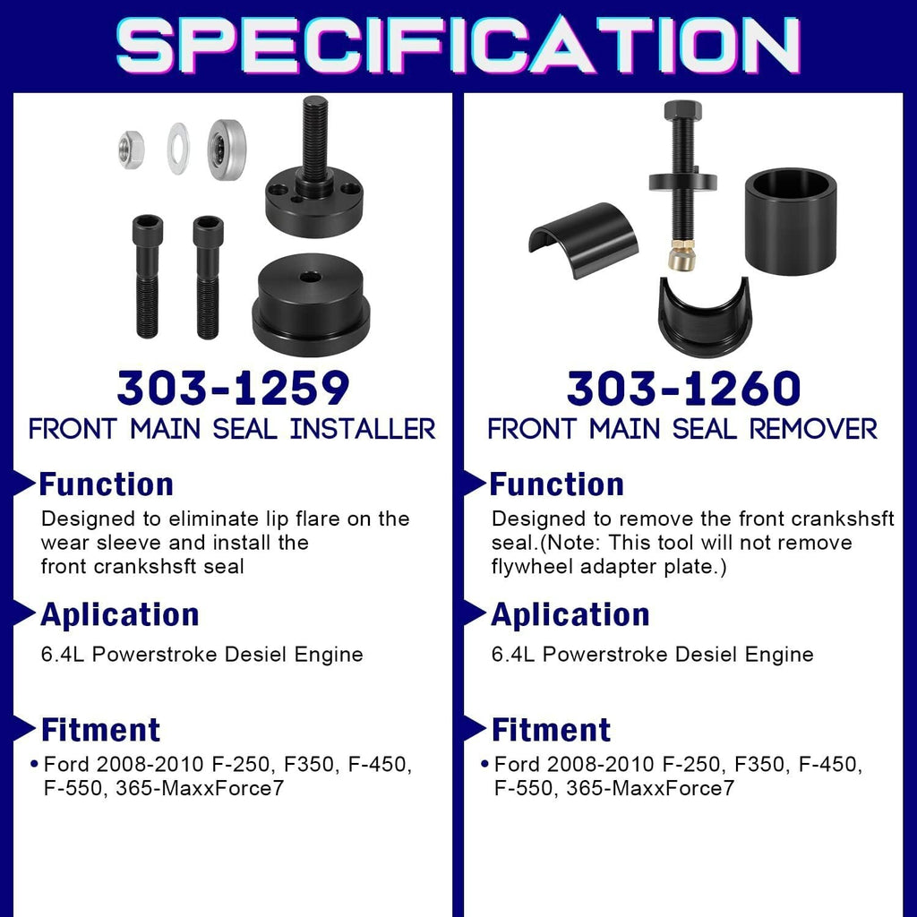 For Ford 6.0L 6.4L Front & Rear Crankshaft Seal Wear Ring Installer Remover Set