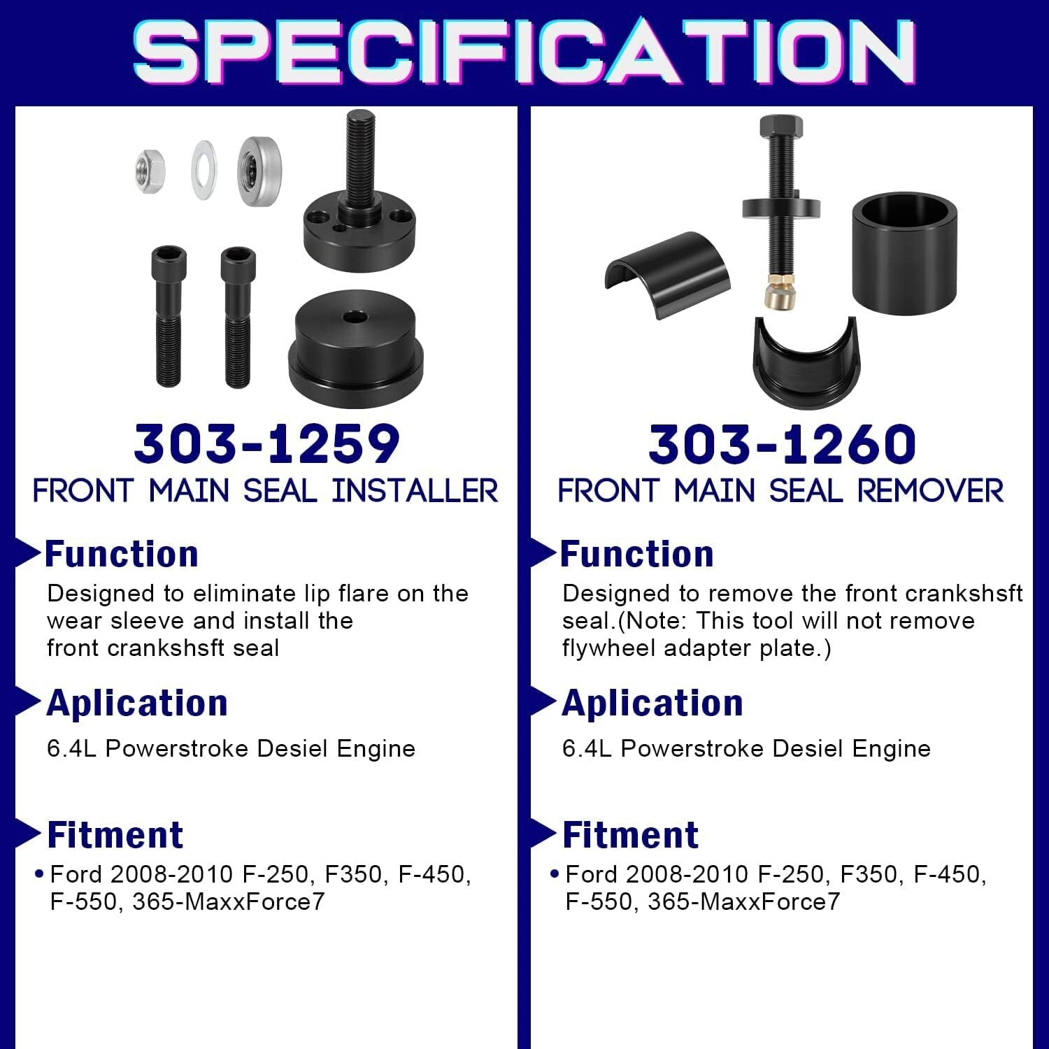 For Ford 6.0L 6.4L Front & Rear Crankshaft Seal Wear Ring Installer Remover Set