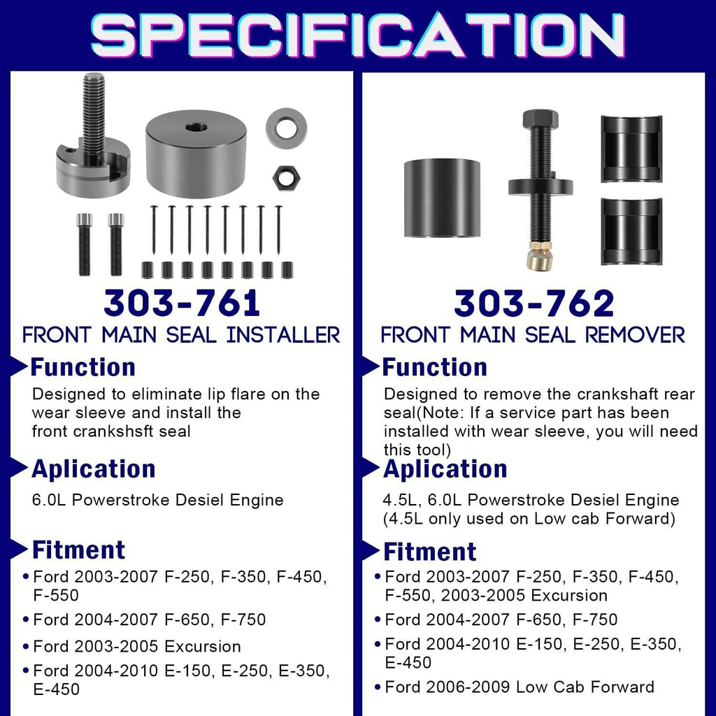 For Ford 6.0L 6.4L Front & Rear Crankshaft Seal Wear Ring Installer Remover Set