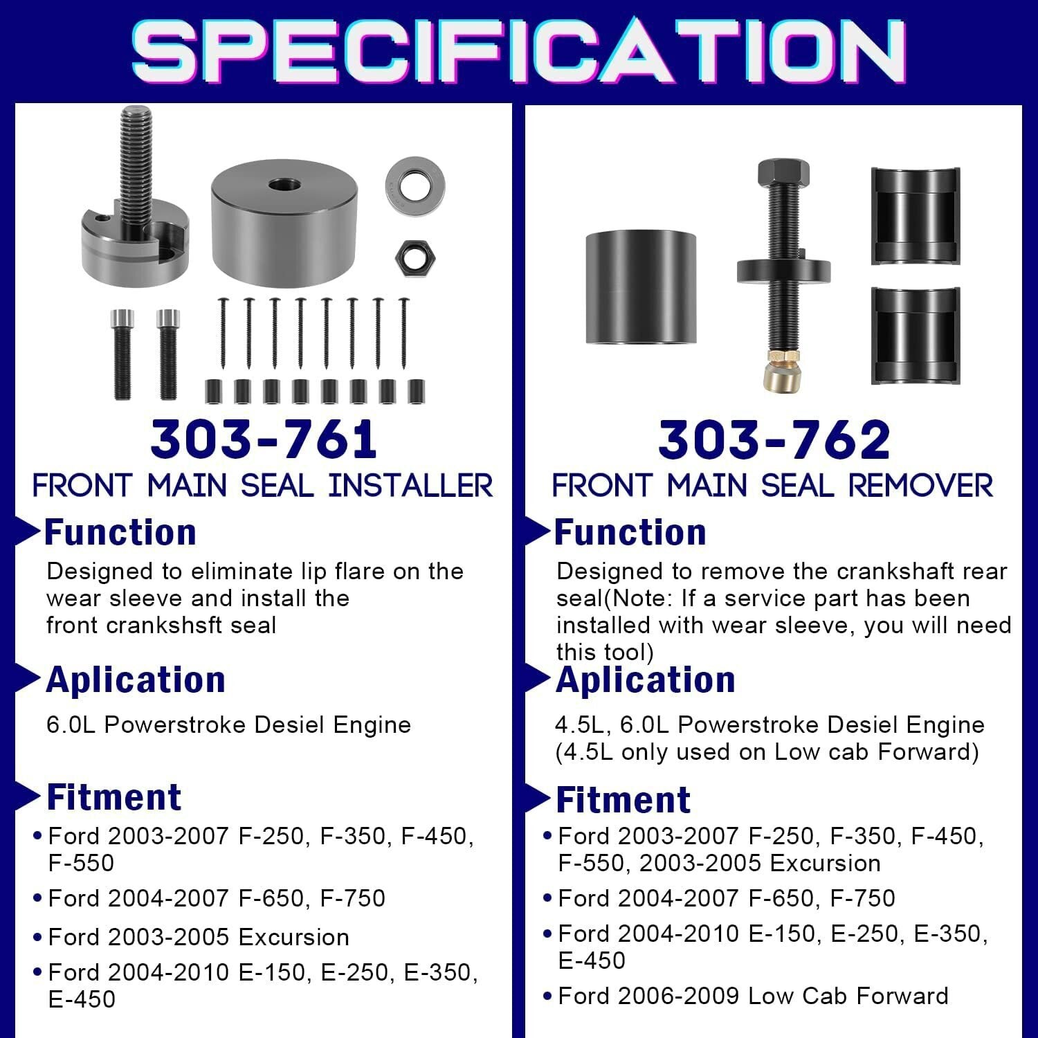 For Ford 6.0L 6.4L Front & Rear Crankshaft Seal Wear Ring Installer Remover Set