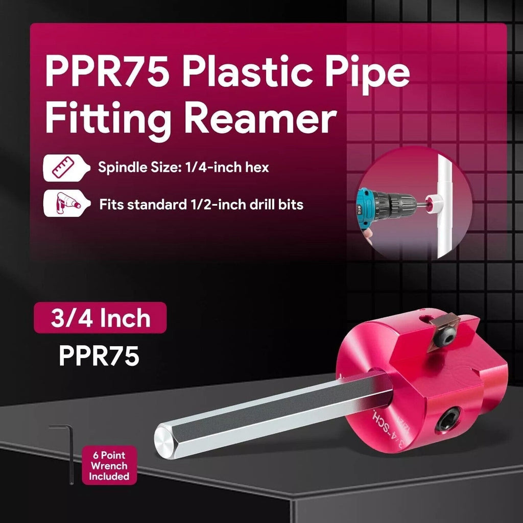 PPR75 PVC Fitting Saver with 1/4" Hex Shaft 3/4" Head Aluminum PVC Reamer Tool