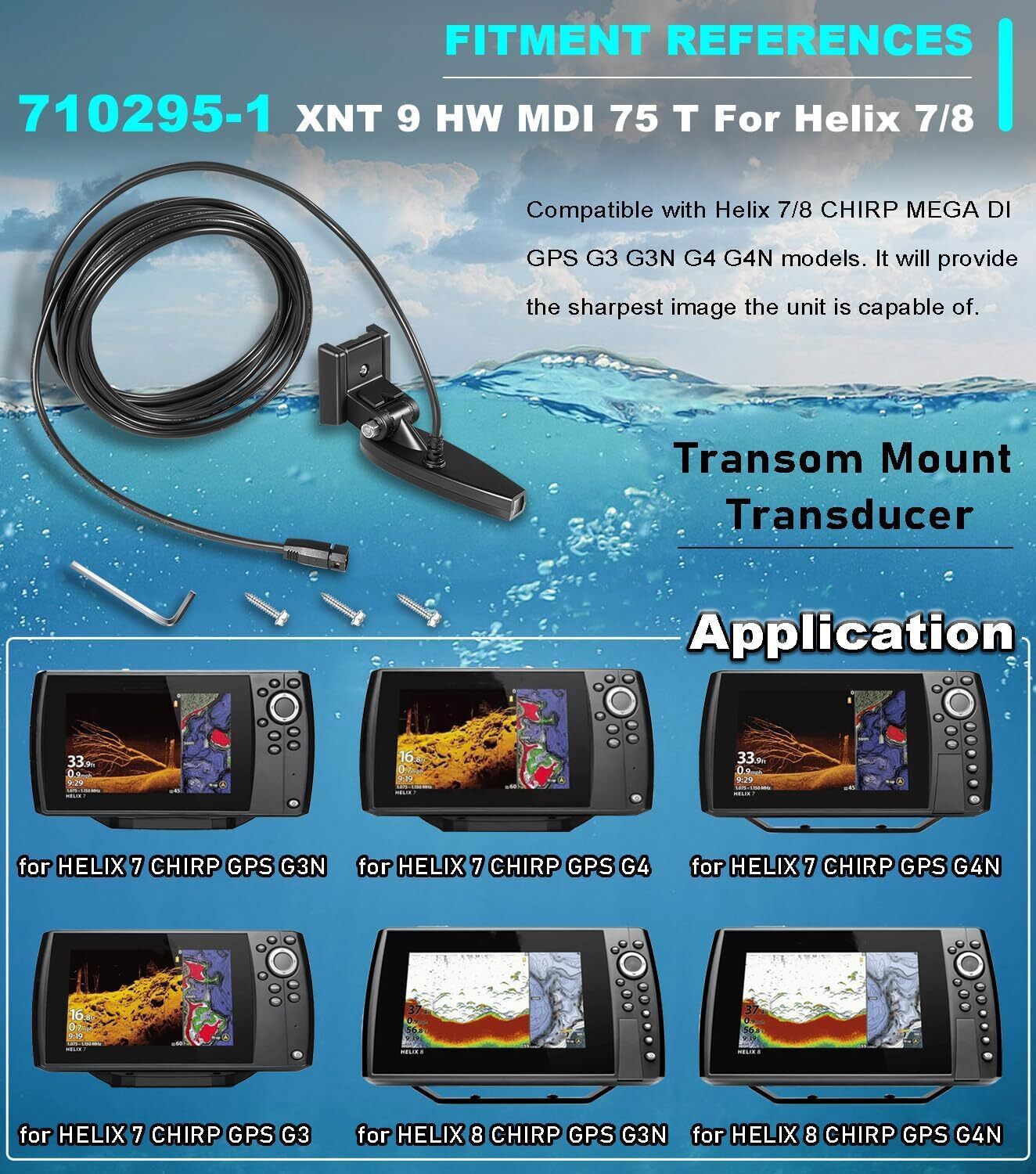 for Humminbird 710295-1 XNT 9HW MDI 75 T Helix 7/8 Chirp MEGA Transom Transducer