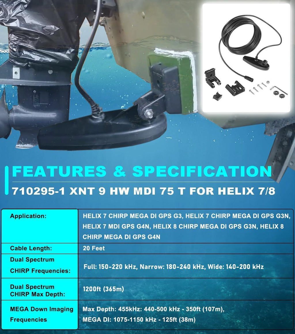 for Humminbird 710295-1 XNT 9HW MDI 75 T Helix 7/8 Chirp MEGA Transom Transducer