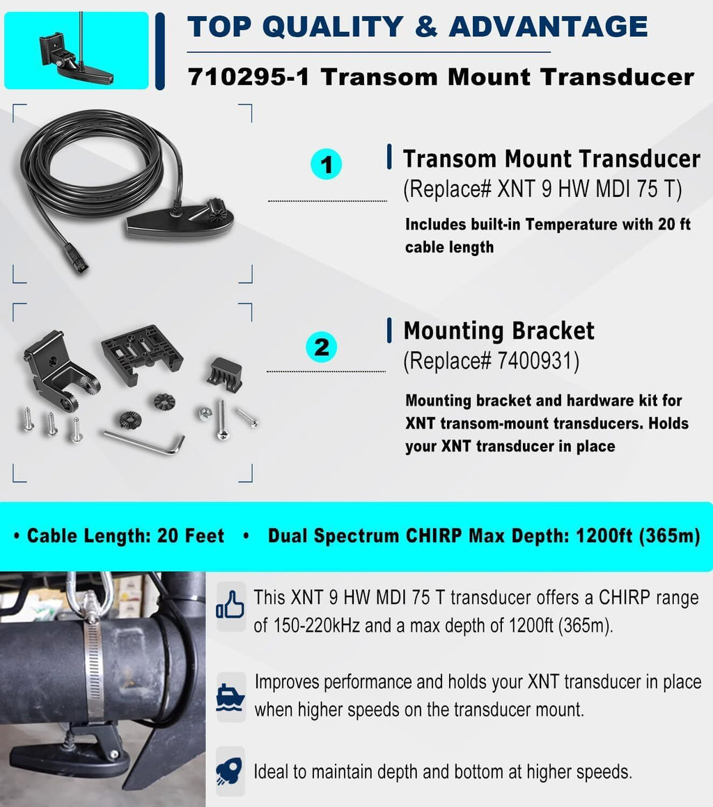 for Humminbird 710295-1 XNT 9HW MDI 75 T Helix 7/8 Chirp MEGA Transom Transducer