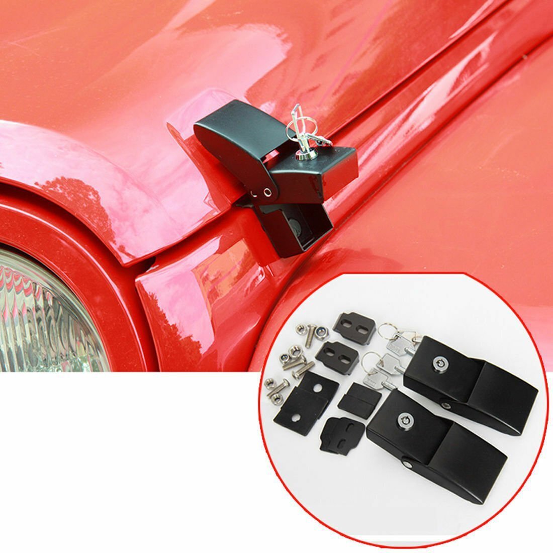 2pcs Locking Hood Look Catch Latches Kit for Jeep Wrangler JK JKU 2007-2018