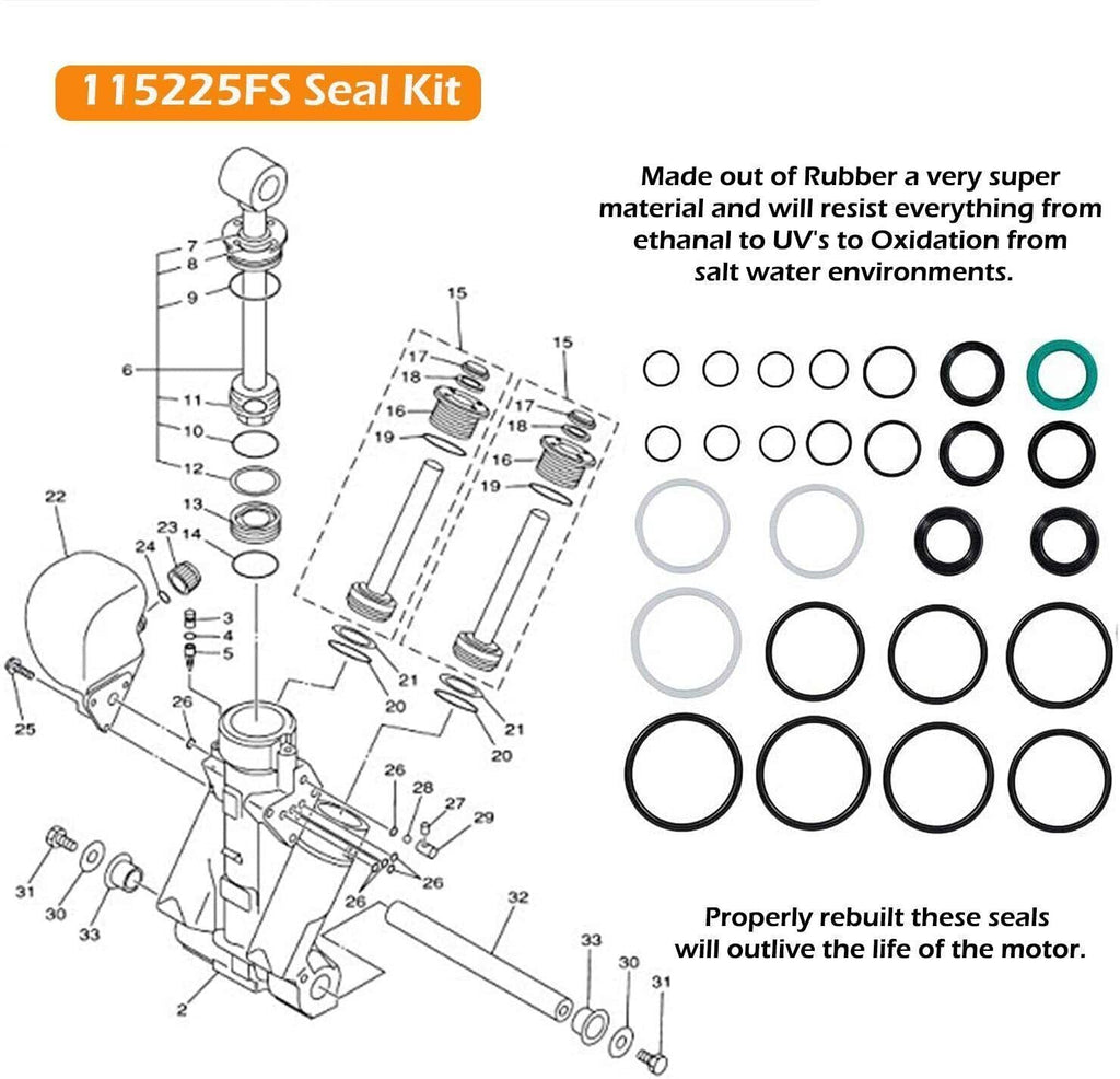 115225FS Seal Kit & Trim/Tilt Pin Wrench MT0006-32mm x 4mm For Yamaha