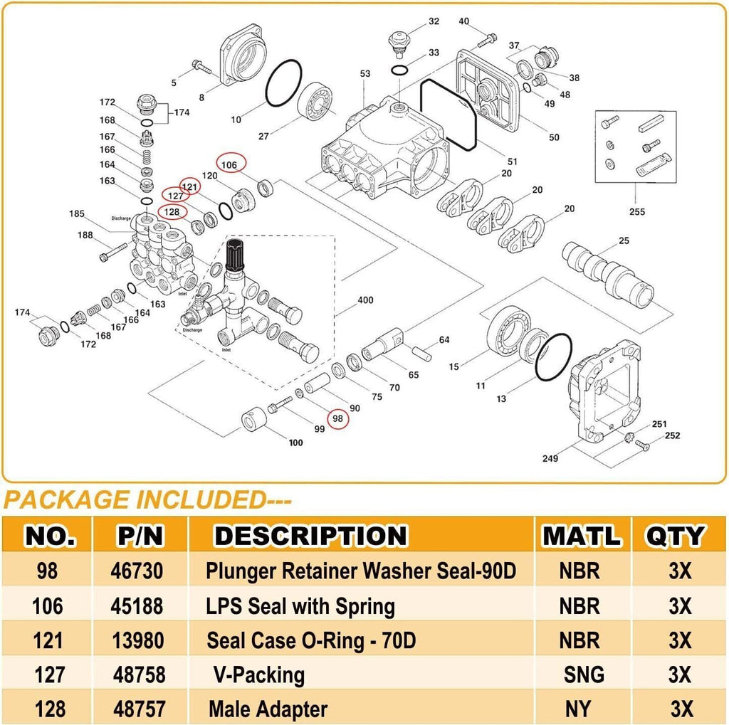 34262 Seal Kit for CAT Pumps 66DX 6DX Pressure Washer Pump 66DX30G1I 6DX40G1I