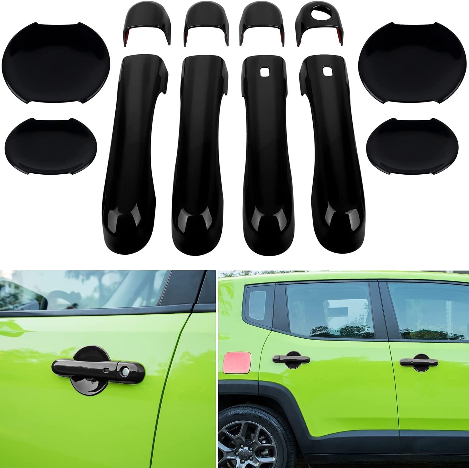 Black Door Handle Cover & Cup Bowl Frame Cover Kit for Jeep Renegade 2015-2021