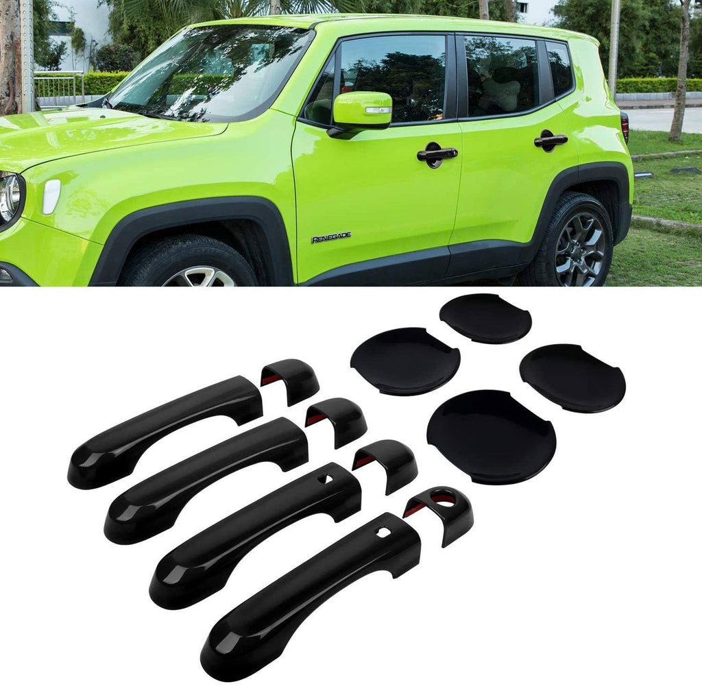 Black Door Handle Cover & Cup Bowl Frame Cover Kit for Jeep Renegade 2015-2021