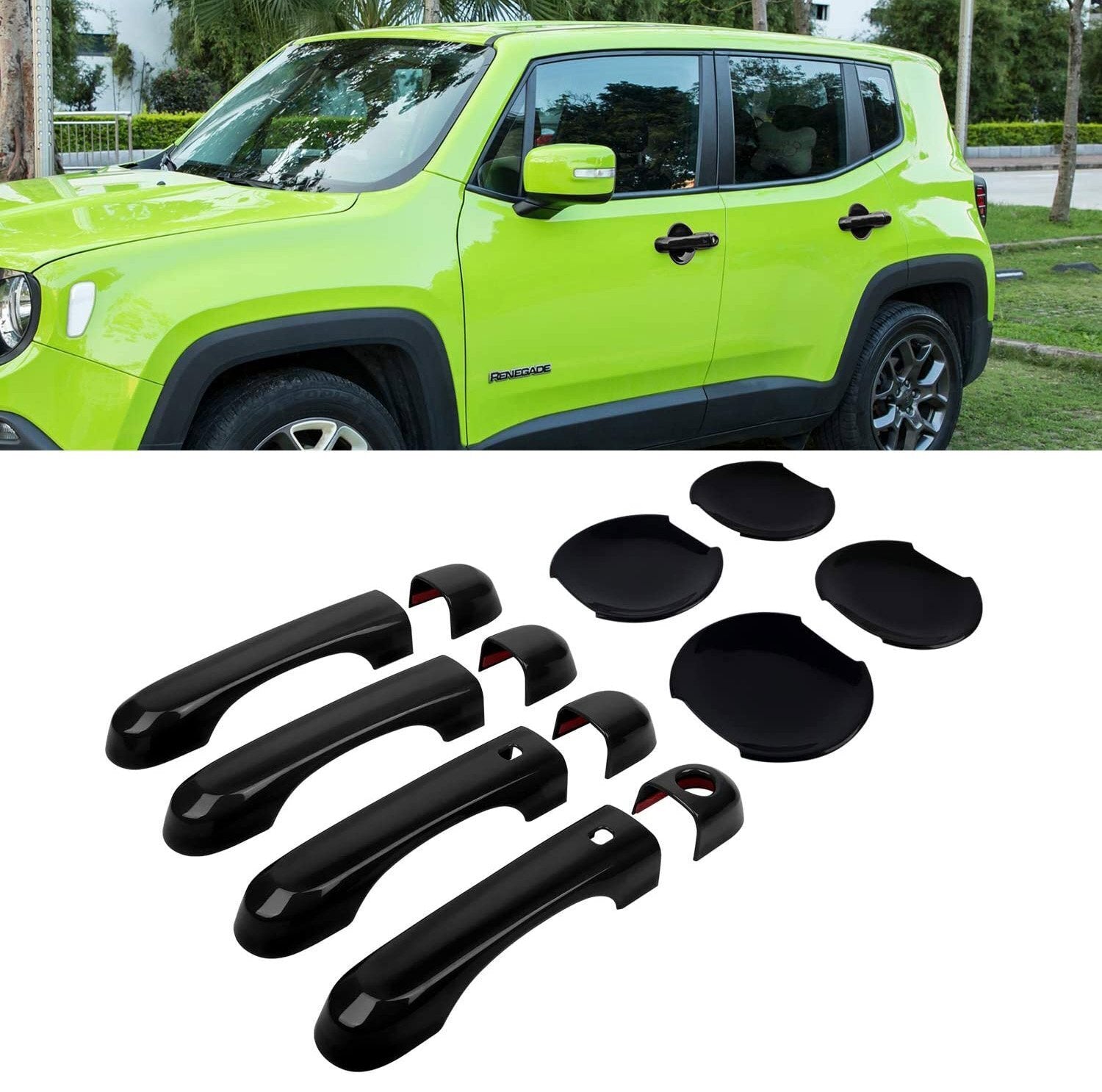 Black Door Handle Cover & Cup Bowl Frame Cover Kit for Jeep Renegade 2015-2021