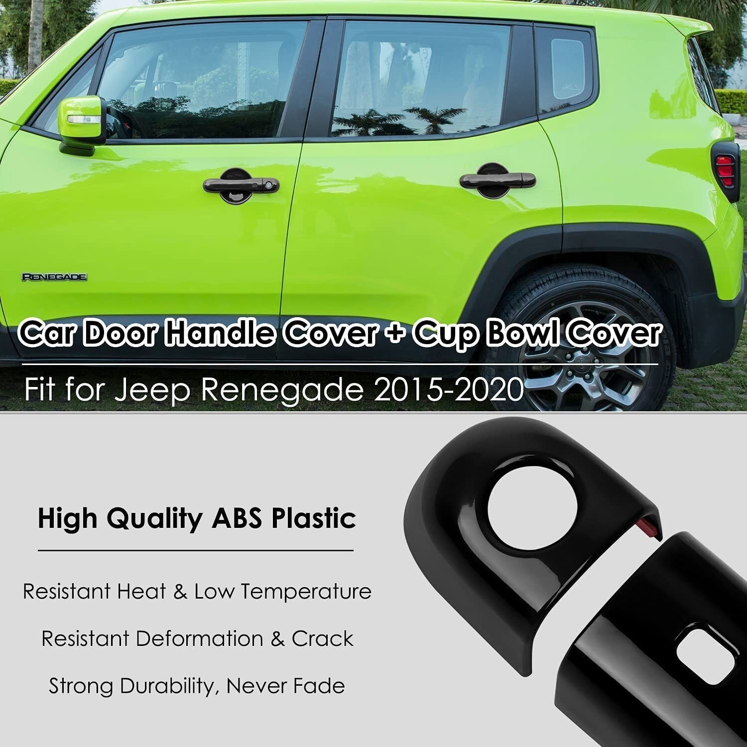 Black Door Handle Cover & Cup Bowl Frame Cover Kit for Jeep Renegade 2015-2021