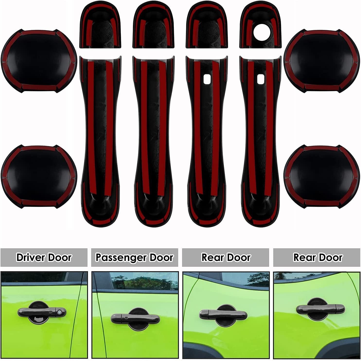 Black Door Handle Cover & Cup Bowl Frame Cover Kit for Jeep Renegade 2015-2021