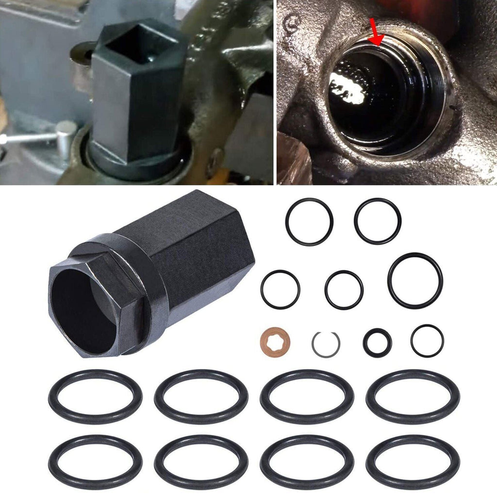 Oil Rail Ball Tube Socket Tool +O-Ring+Injector Seal Kit for 6.0L Ford 2003-2007