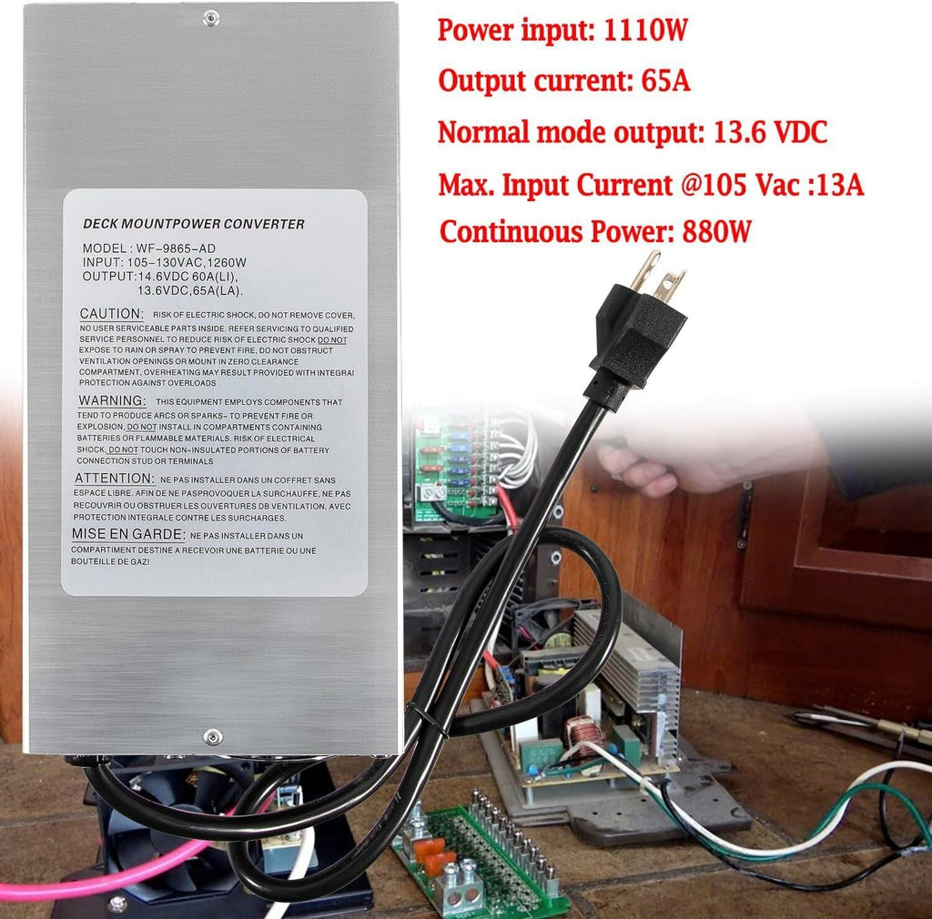 for WFCO WF-9865-AD-CB 65 Amp DC Auto Detect Deckmount Converter Charger WF-9800