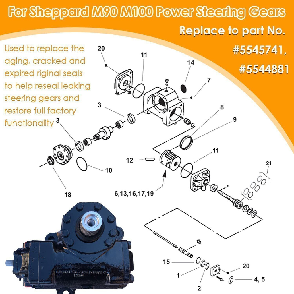 Sector Shaft Seal Kit Replace 5545741 for Sheppard M90 M100 Power Steering Gears
