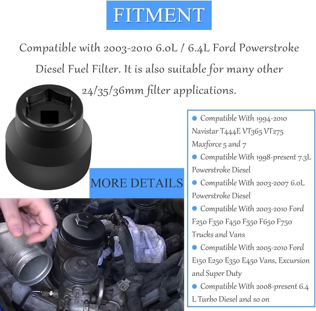 Fuel Oil Filter Socket Cap for 2003-2010 Ford 6.0L / 6.4L Powerstroke Diesel