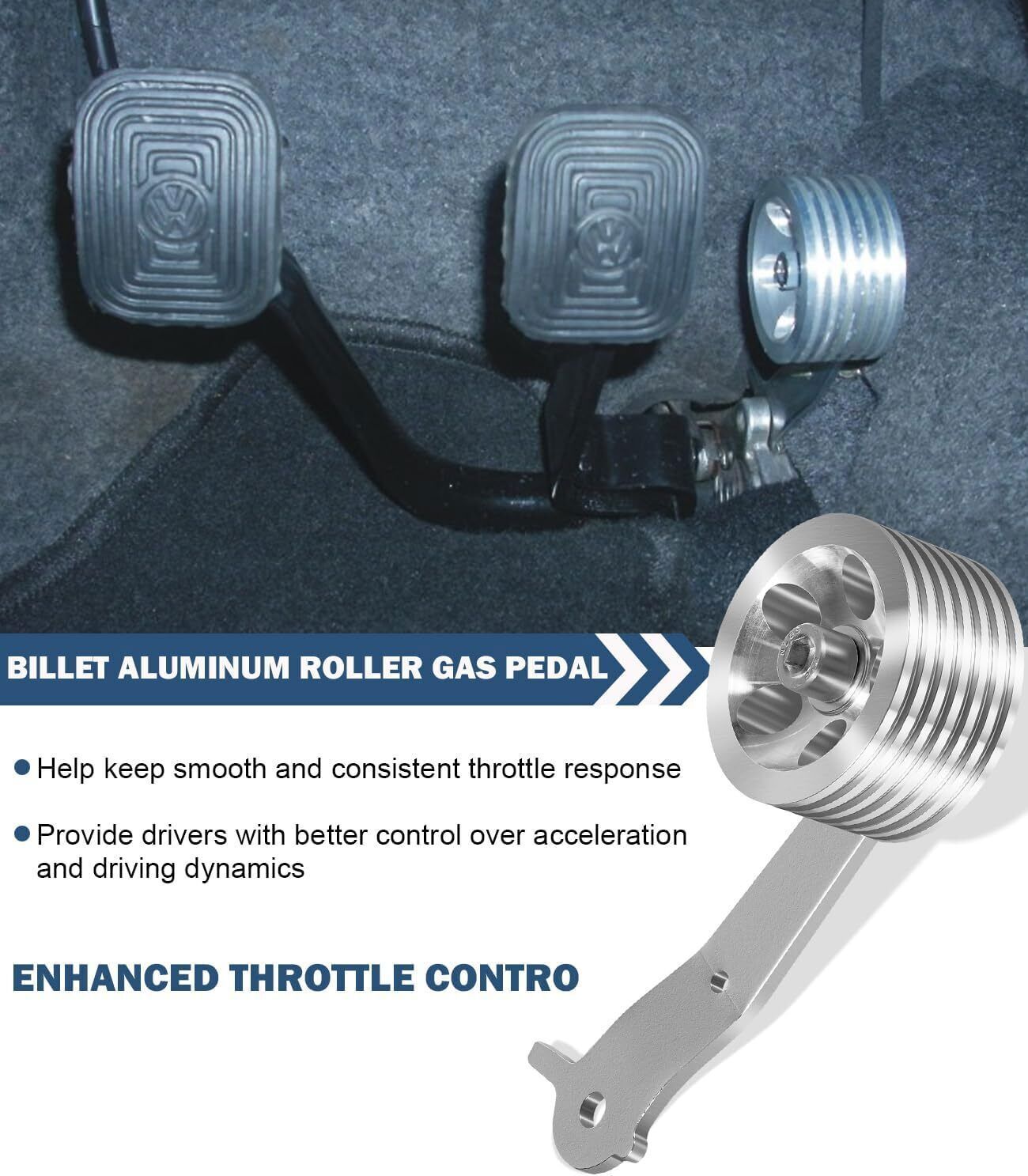 8511 Billet Aluminum Roller Gas Pedal for 1949-1977 Stock Volkswagen VW Bug Ghia