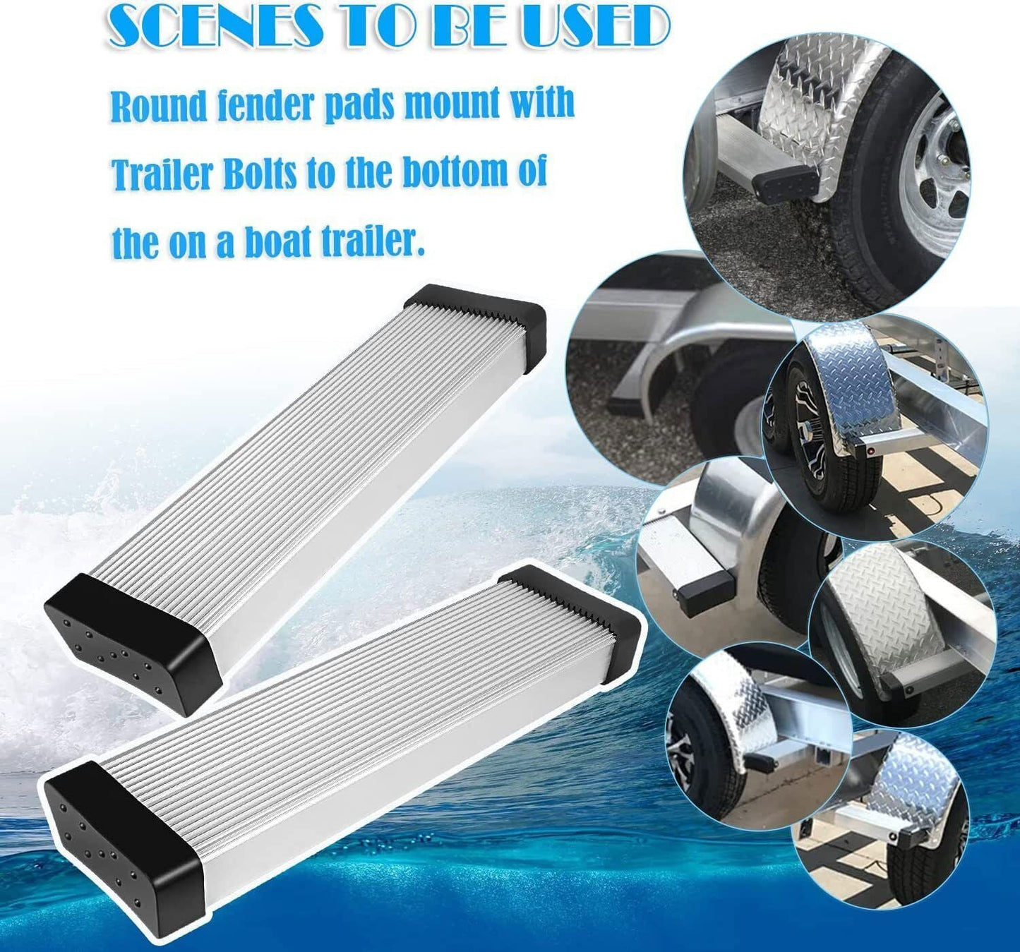 2Pcs Aluminum Boat Trailer Round Fender Mount and Step Pad Bolt On Brackets