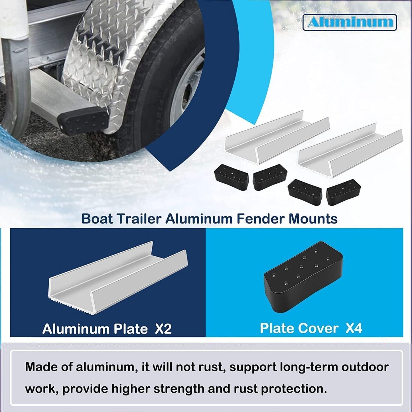 2Pcs Aluminum Boat Trailer Round Fender Mount and Step Pad Bolt On Brackets