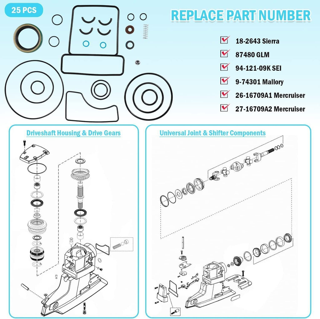 Upper Seal Kit for Mercruiser Bravo 1 2 & 3, X, XR, XZ Sterndrive #26-16709A2