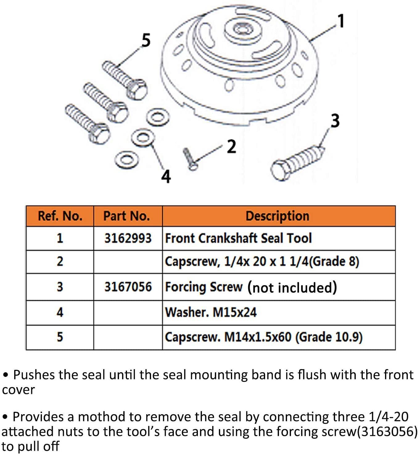 3162992 Front Crankshaft Seal Remover & Installer for Cummins ISX QSX Diesel