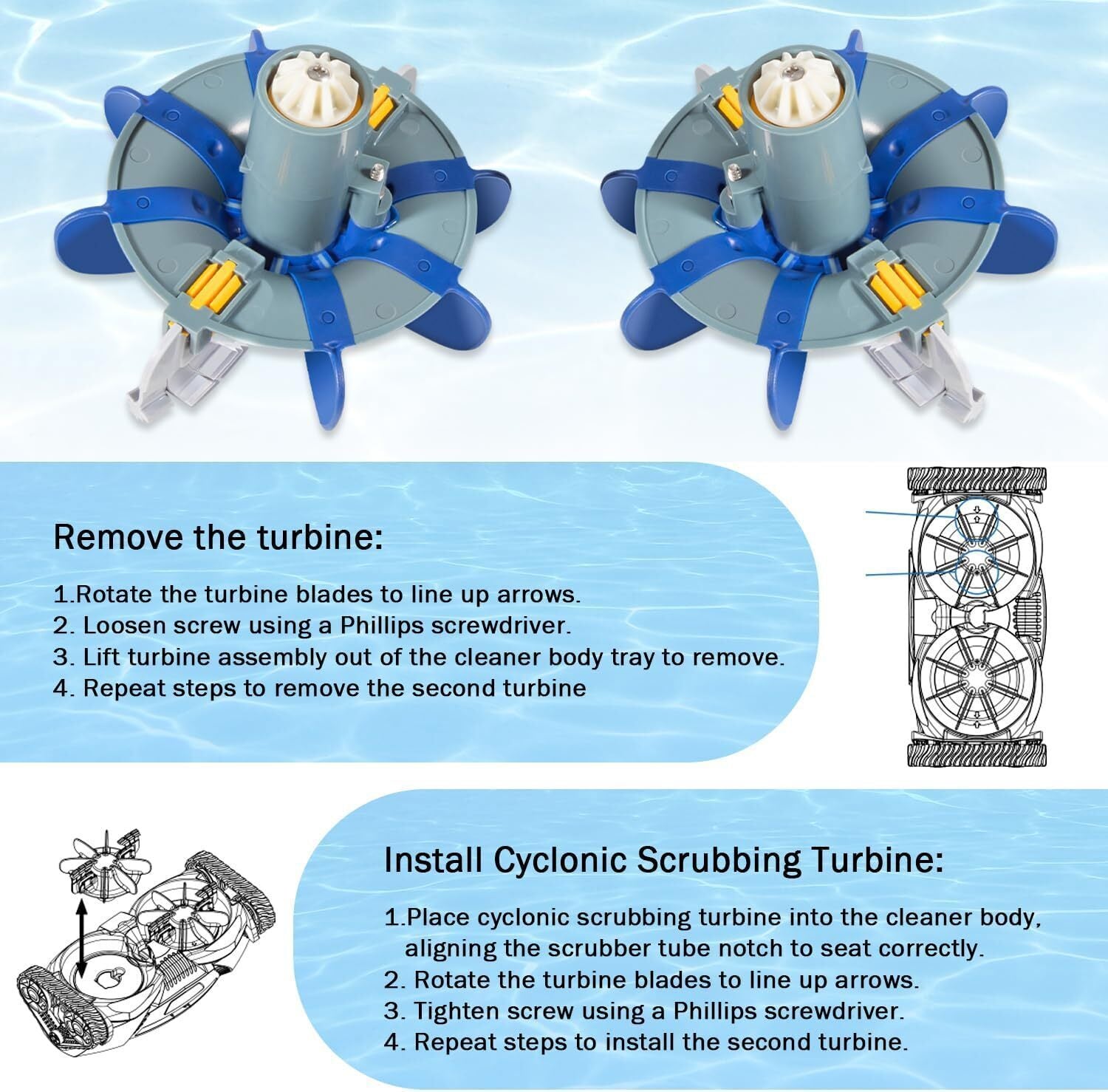 2PCS R0714300 Cyclonic Scrubbing Turbine Assembly For Zodiac MX6/8, MX6/8 Elite