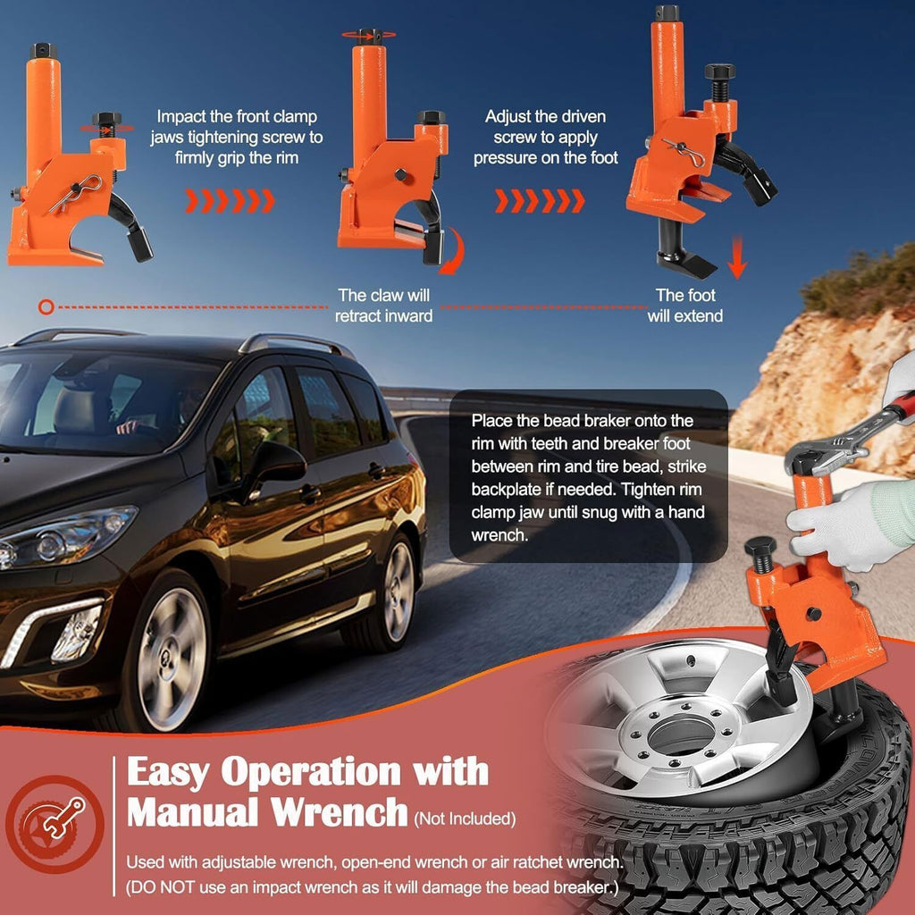 Manual Tire Bead Breaker 38"-42" Tires Repair Tool with Rubber Pad Protector