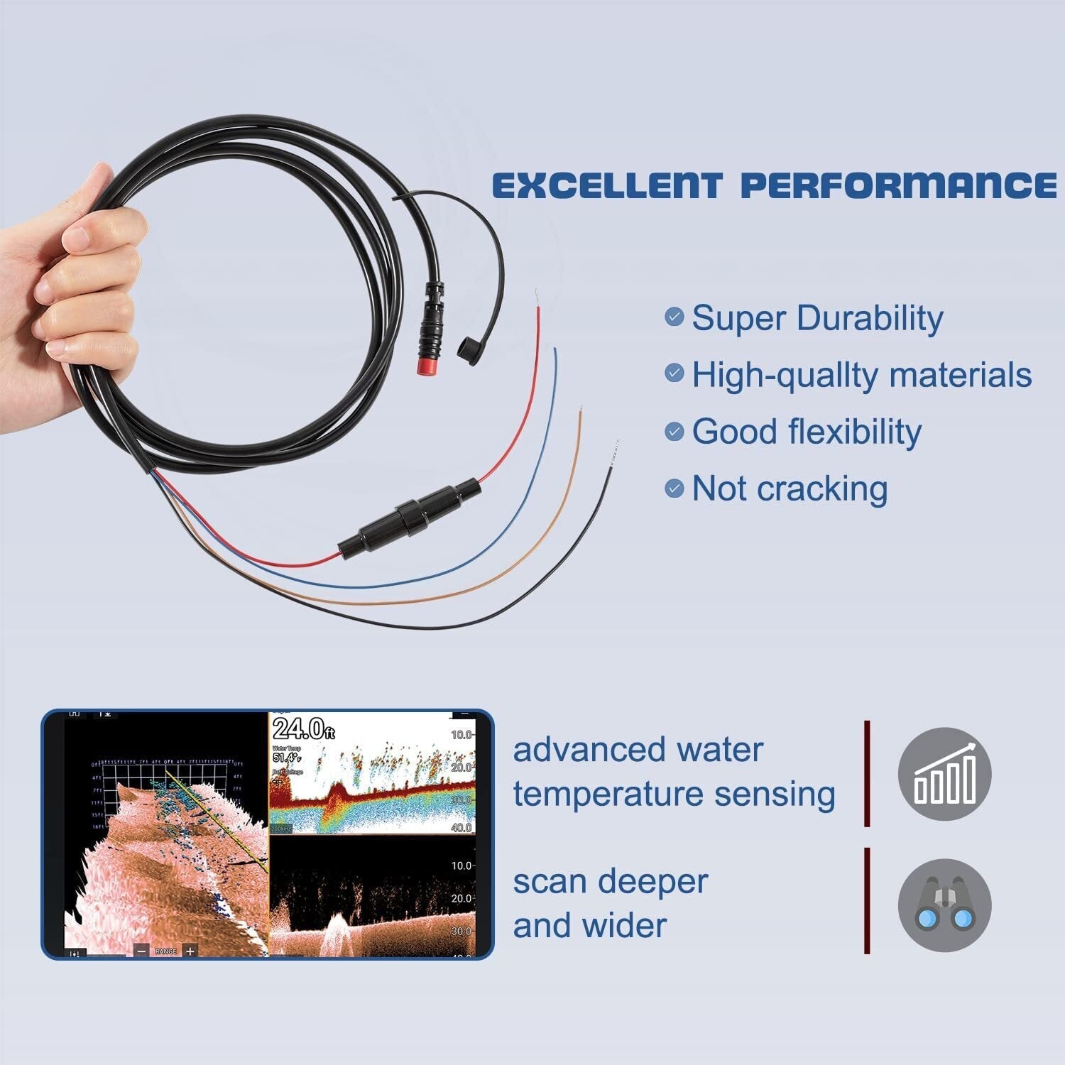 Power/Data Cable 4-Pin 010-12199-04 for Garmin Striker EchoMAP, Striker Series