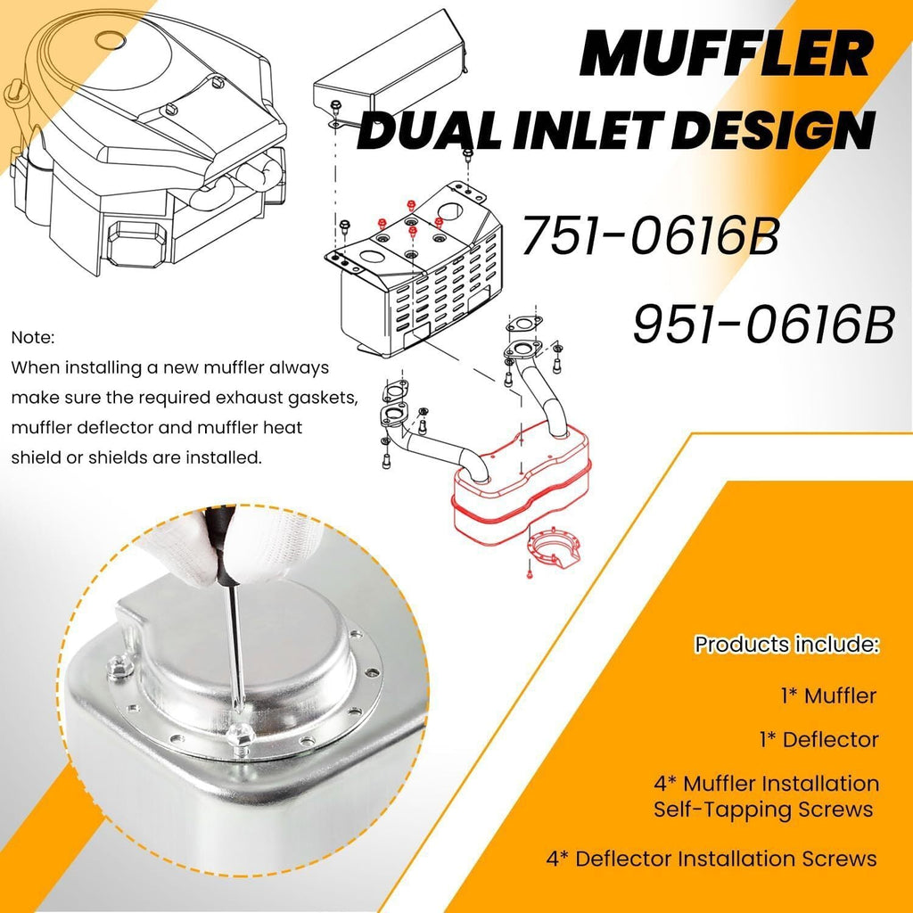 Muffler Single Exhaust Muffler Twin Replaces MTD Part # 951-0616B 751-0616B